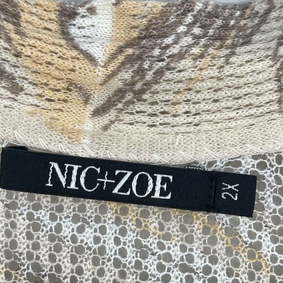 Nic+Zoe Plus 2X Boho Chevron Knit Linen Blend Open Cardigan Earth Tones - Picture 5 of 11